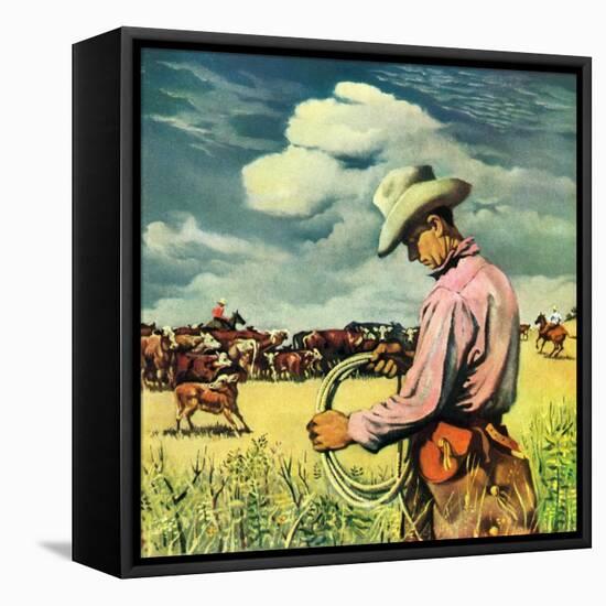 "Herding Cattle,"January 1, 1942-George Schreiber-Framed Stretched Canvas