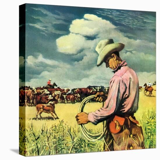 "Herding Cattle,"January 1, 1942-George Schreiber-Stretched Canvas