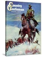 "Herding in Winter Storm," Country Gentleman Cover, March 1, 1944-Matt Clark-Stretched Canvas