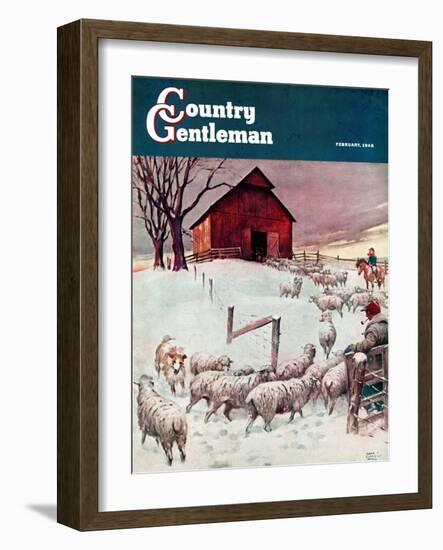 "Herding Sheep into Barn," Country Gentleman Cover, February 1, 1946-Matt Clark-Framed Giclee Print