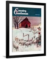 "Herding Sheep into Barn," Country Gentleman Cover, February 1, 1946-Matt Clark-Framed Giclee Print
