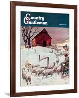 "Herding Sheep into Barn," Country Gentleman Cover, February 1, 1946-Matt Clark-Framed Giclee Print