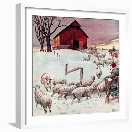 "Herding Sheep into Barn,"February 1, 1946-Matt Clark-Framed Giclee Print