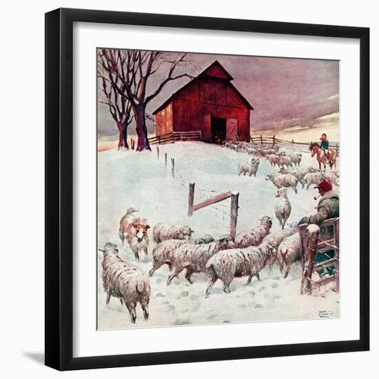 "Herding Sheep into Barn,"February 1, 1946-Matt Clark-Framed Giclee Print