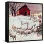 "Herding Sheep into Barn,"February 1, 1946-Matt Clark-Framed Stretched Canvas