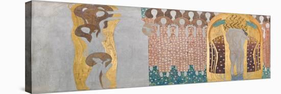 Here's a Kiss to the Whole World!, Detail of the Beethoven Frieze, 1902 (Mixed Media on Stucco)-Gustav Klimt-Stretched Canvas