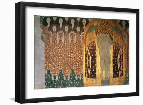 Here's a Kiss to the Whole World!, Detail of the Beethoven Frieze, 1902-Gustav Klimt-Framed Giclee Print