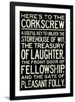Here's To The Corkscrew Quote-null-Framed Art Print