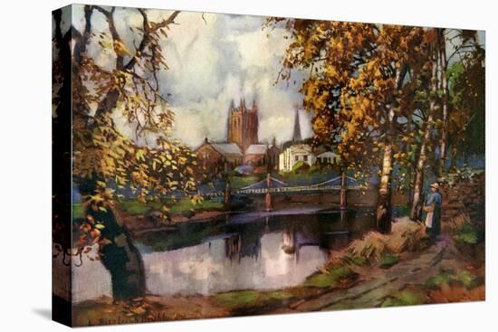 Hereford Cathedral, from the River Walk, Herefordshire, 1924-1926-Louis Burleigh Bruhl-Stretched Canvas