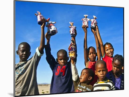 Herero Children Selling Herero Dolls, Damaraland, Kunene Region, Namibia, Africa-Nico Tondini-Mounted Photographic Print