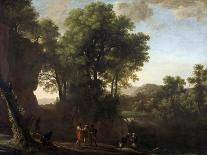 Italian Landscape with Heavy Rocks with Trees and a Pond-Herman Van Swanevelt-Stretched Canvas