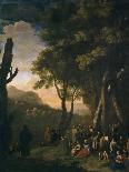 Italian Landscape with Heavy Rocks with Trees and a Pond-Herman Van Swanevelt-Stretched Canvas