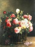 Roses in a Basket-Hermann Looschen-Stretched Canvas