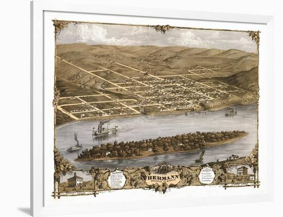 Hermann, Missouri - Panoramic Map-Lantern Press-Framed Art Print