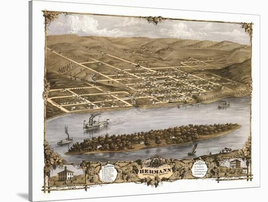 Hermann, Missouri - Panoramic Map-Lantern Press-Stretched Canvas