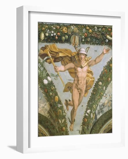 Hermes, Detail from Fresco Cycle Stories of Cupid and Psyche, 1518-Raffaello Sanzio-Framed Giclee Print