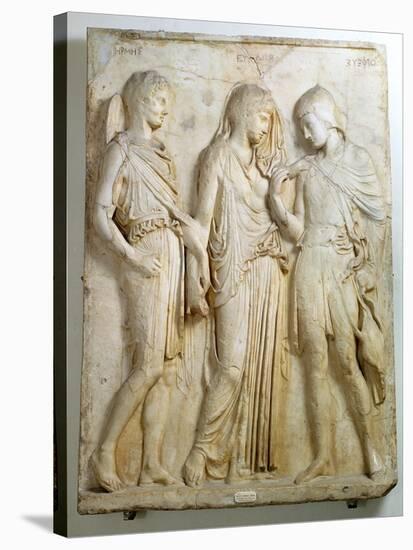 Hermes, Orpheus and Eurydice, Relief, Roman Copy of the Original from the 5th Century BC-null-Stretched Canvas