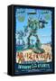 Hermosa Beach, California - Atlantean Invaders-Lantern Press-Framed Stretched Canvas