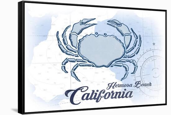 Hermosa Beach, California - Crab - Blue - Coastal Icon-Lantern Press-Framed Stretched Canvas