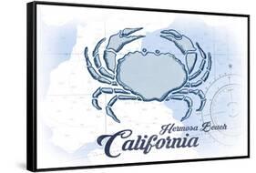 Hermosa Beach, California - Crab - Blue - Coastal Icon-Lantern Press-Framed Stretched Canvas