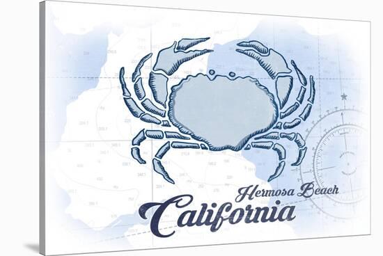 Hermosa Beach, California - Crab - Blue - Coastal Icon-Lantern Press-Stretched Canvas