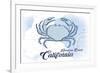 Hermosa Beach, California - Crab - Blue - Coastal Icon-Lantern Press-Framed Premium Giclee Print