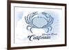Hermosa Beach, California - Crab - Blue - Coastal Icon-Lantern Press-Framed Premium Giclee Print