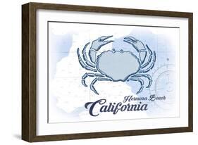 Hermosa Beach, California - Crab - Blue - Coastal Icon-Lantern Press-Framed Art Print