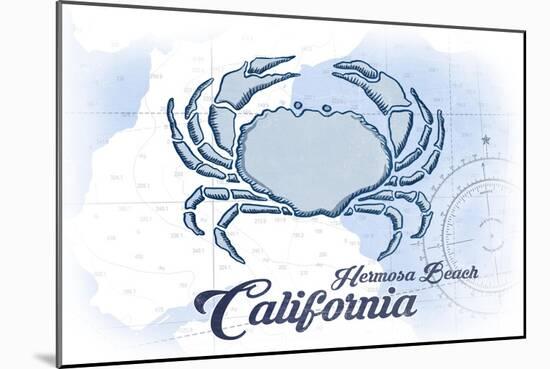 Hermosa Beach, California - Crab - Blue - Coastal Icon-Lantern Press-Mounted Art Print