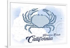 Hermosa Beach, California - Crab - Blue - Coastal Icon-Lantern Press-Framed Art Print