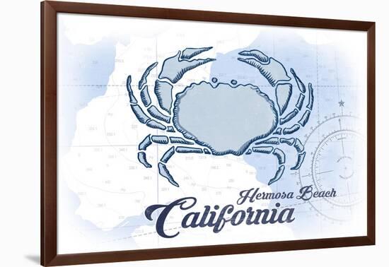 Hermosa Beach, California - Crab - Blue - Coastal Icon-Lantern Press-Framed Art Print