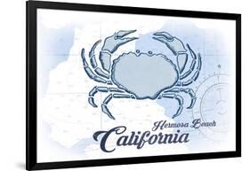 Hermosa Beach, California - Crab - Blue - Coastal Icon-Lantern Press-Framed Art Print