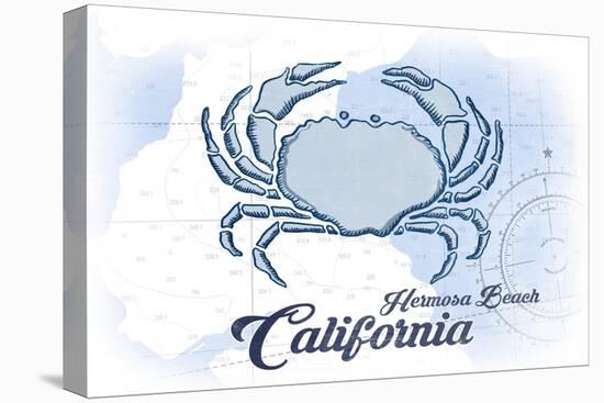Hermosa Beach, California - Crab - Blue - Coastal Icon-Lantern Press-Stretched Canvas