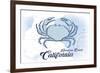 Hermosa Beach, California - Crab - Blue - Coastal Icon-Lantern Press-Framed Art Print