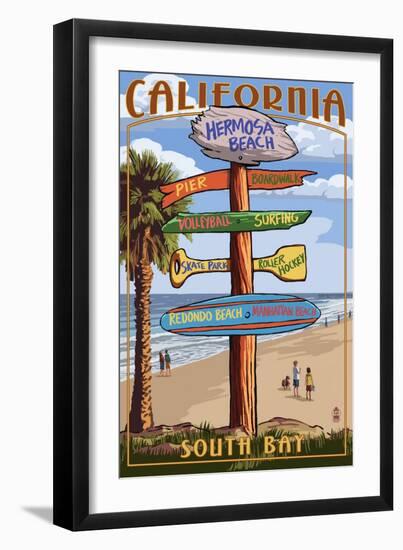 Hermosa Beach, California - Destination Sign-Lantern Press-Framed Art Print