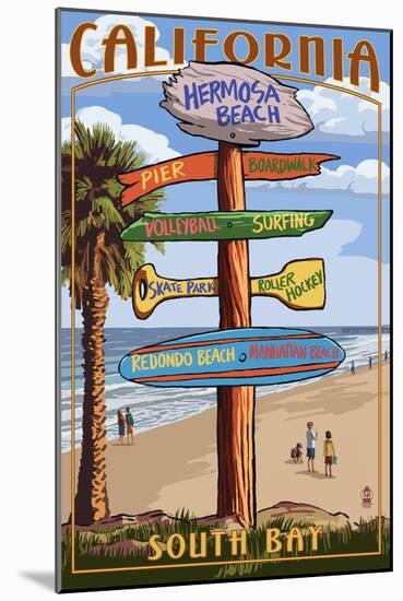 Hermosa Beach, California - Destination Sign-Lantern Press-Mounted Art Print