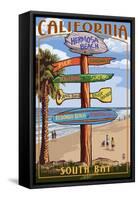 Hermosa Beach, California - Destination Sign-Lantern Press-Framed Stretched Canvas