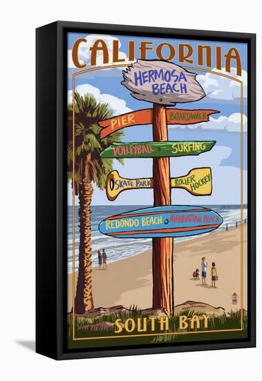 Hermosa Beach, California - Destination Sign-Lantern Press-Framed Stretched Canvas