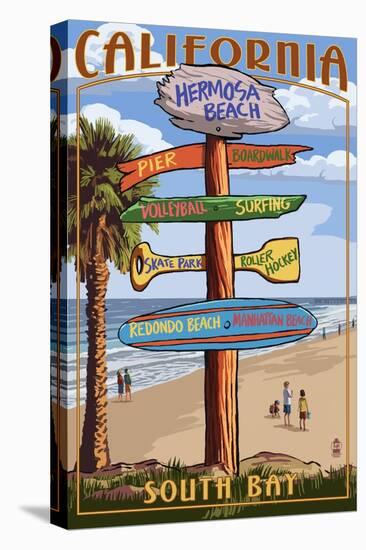 Hermosa Beach, California - Destination Sign-Lantern Press-Stretched Canvas