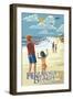 Hermosa Beach, California - Kite Flyers-Lantern Press-Framed Art Print