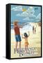 Hermosa Beach, California - Kite Flyers-Lantern Press-Framed Stretched Canvas