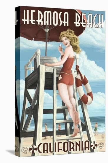 Hermosa Beach, California - Lifeguard Pinup-Lantern Press-Stretched Canvas