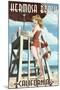 Hermosa Beach, California - Lifeguard Pinup-Lantern Press-Mounted Art Print