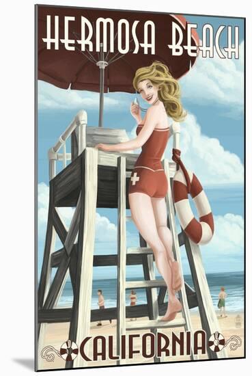 Hermosa Beach, California - Lifeguard Pinup-Lantern Press-Mounted Art Print