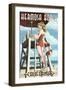 Hermosa Beach, California - Lifeguard Pinup-Lantern Press-Framed Art Print