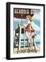 Hermosa Beach, California - Lifeguard Pinup-Lantern Press-Framed Art Print