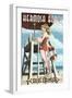 Hermosa Beach, California - Lifeguard Pinup-Lantern Press-Framed Art Print