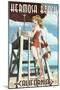 Hermosa Beach, California - Lifeguard Pinup-Lantern Press-Mounted Art Print