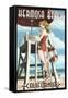 Hermosa Beach, California - Lifeguard Pinup-Lantern Press-Framed Stretched Canvas