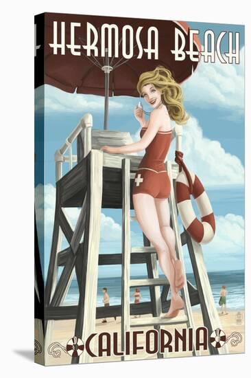 Hermosa Beach, California - Lifeguard Pinup-Lantern Press-Stretched Canvas